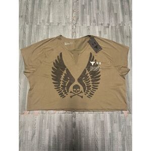 Under Armour Dwayne Johnson Rock Green Skull Cropped Loose Tee Top L Large Women